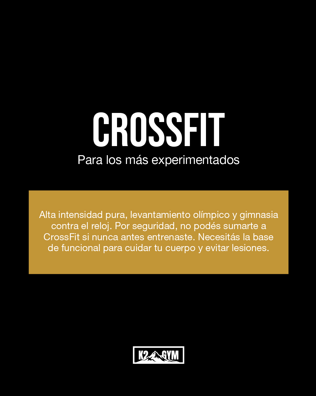 CrossFit — para los más experimentados. Alta intensidad, levantamiento olímpico y gimnasia contra el reloj. Requiere base de funcional previa.